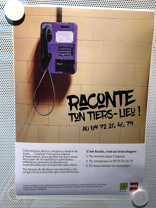 AssoANIS's tweet photo. Raconte ton #tierslieu ! A l'occasion des #ROUMICS on vous propose une sorte de cabine téléphonique / confessionnal pour te permettre de te confier sur ta passion, tes espoirs, tes déceptions, tes découvertes sur ton Tiers-Lieu. Compose le 09 72 26 46 79 et laisse-nous un message https://t.co/Zx9yzXDEfZ