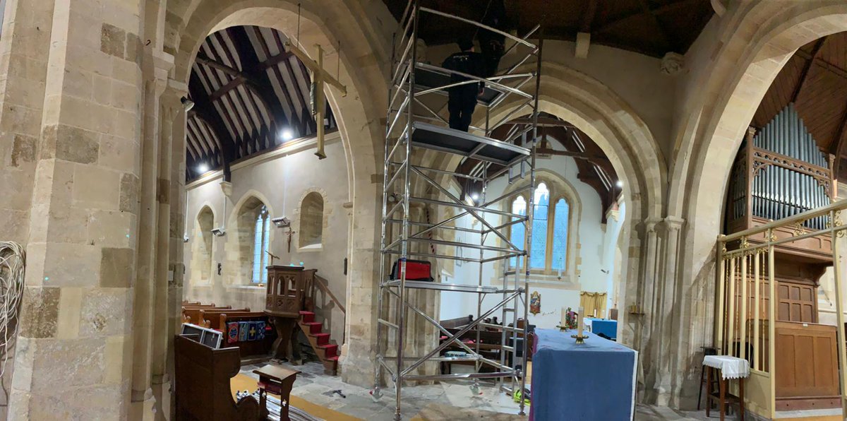 It was a pleasure to be asked to work in Alderminster Church this week. Gloomy corners have been beautifully illuminated just in time for Christmas. #Weloveourjob 😇💒