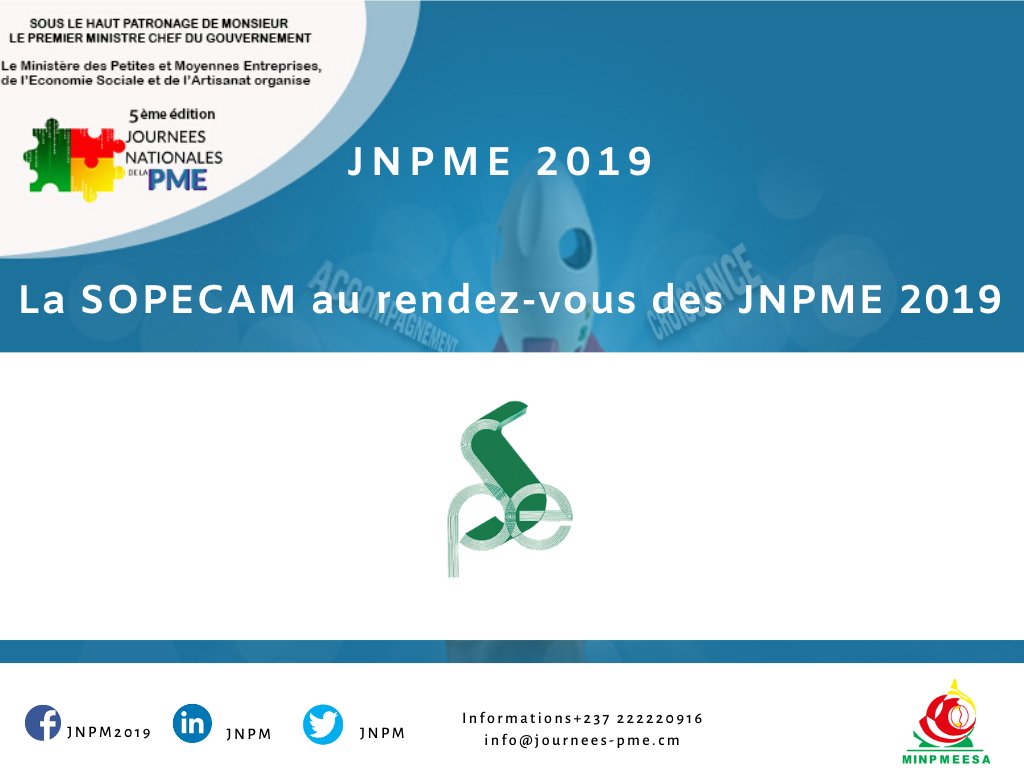 2019Jnpme's tweet photo. @ISopecam aux #JNPME2019
Inscrivez-vous gratuitement sur https://t.co/8XZzVoNmri et prenez part au plus grand salon des #PME du #Cameroun au Palais des Congrès de Yaoundé du 11 au 13 décembre 2019.
#Startup #Innovation #Entrepreneuriat  @celcomminpmeesa @developcameroon https://t.co/UPtP7RuVor
