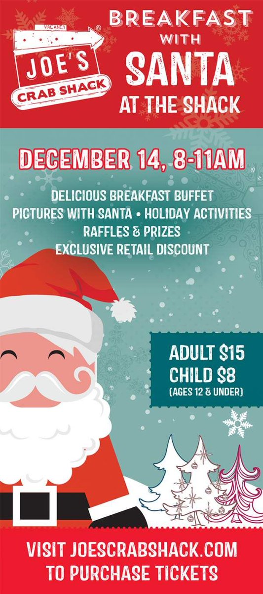 LABoardwalk's tweet image. Join us on December 14th at your Bossier City Joe's Crab Shack for Breakfast with Santa! There will be a delicious breakfast buffet, art and crafts activities, raffles, games and of course Santa! 

*tickets are sold on Eventbrite
buff.ly/34QI7tS