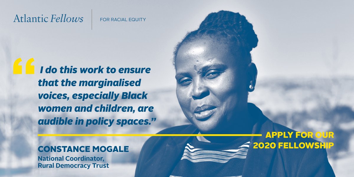#AFRE leaders are working across sectors, geographies and issues to advance racial equity. Meet @Mampatsana, one of our Fellows leading the fight on rural land reform in South Africa. Apply by Jan. 27 for our #AFRE2020 Fellowship. racialequity.atlanticfellows.org/about-our-fell…