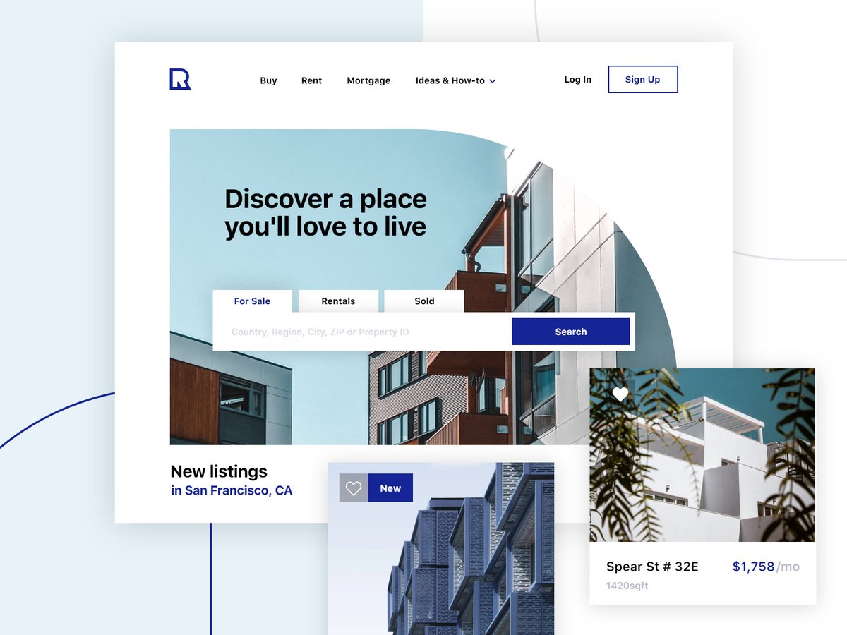 Draward's tweet photo. Real Estate Landing Web Site - Real-Estate service that helps you to find an apartment/house 🏠 #website #ui  #branding #uxdesign https://t.co/idlRVeQVbx