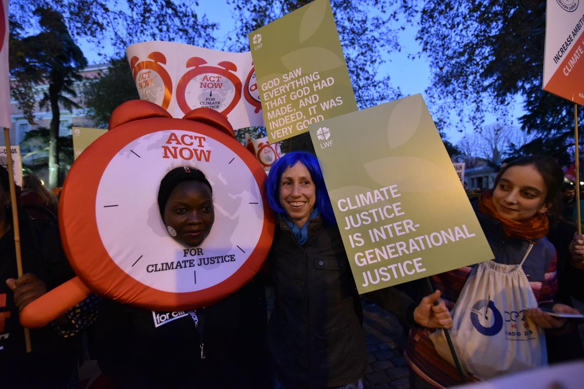 lutheranworld's tweet photo. The LWF delegation to #COP25 is at the Climate March in Madrid, calling for #ClimateJustice and marching with a message: Creation – Not For Sale. #LWFClimate #LWF #CreationNotForSale #ClimateJustice 📸LWF/@albinhillert https://t.co/cScuhDCxMs