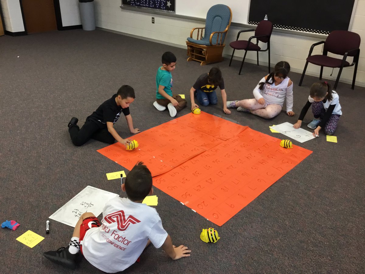 Missbertoli's tweet photo. Today second graders practiced two digit addition. Students then coded the answer using the bee bots! Thanks Mrs. Smith! #learningisfun #beebots #hourofcode @raeann_smith  @hempfield https://t.co/mE1o9Zrr5l