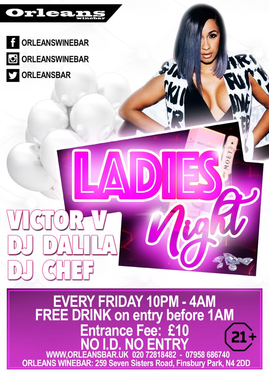 ⭐⭐⭐ TONIGHT ⭐⭐⭐LADIES NIGHTEvery Friday Night at the No.1 Basement Venue in North London @BarOrleansEntry: £10 and a FREE DRINK on Entry Before 1amVictor V, DJ Chef, Dalila & Special Guests DJ's on rotation each week#fridaynightout #ladiesnight #nightclub #music #djs