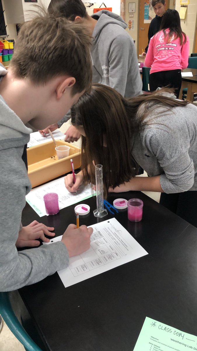 LMSOBryan's tweet photo. Today students modeled different types of weathering with chalk. They recorded observations and the difference in mass to compare the effects. Looking forward to continuing this topic Monday with Karst Topography and making caves! #8thgradeScience #EarthScience #WeatheringLab https://t.co/caI4rRm4Ew