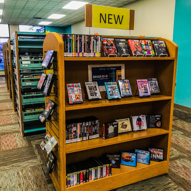BerwynLibraryIL's tweet photo. Stop by the #AudioVisual Department and check out our new display unit! It's a one stop shop for all of our new movies, TV shows, music, and audio books, as well as our #BingeBoxes. #Berwynning https://t.co/YNSG7aF25p