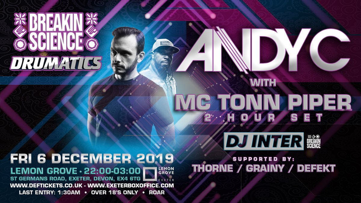 💥 TONIGHT 💥
<a href="/ANDYC_ram/">Andy C</a> w/ MC Tonn Piper 👊
Advance tickets &gt;&gt; exeterboxoffice.com/andyc
10PM DOORS ⬆️ 🙌