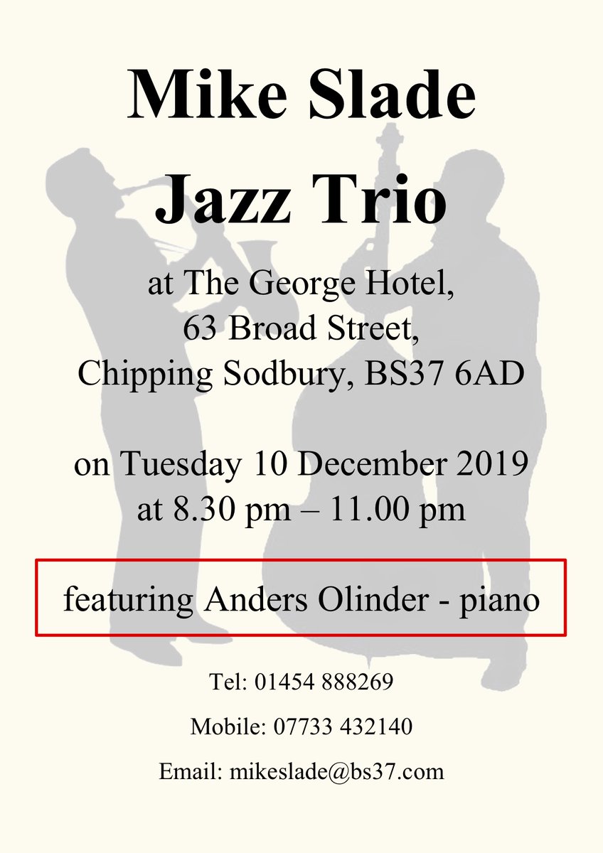 Pleased to be welcoming back the Mike Slade Jazz Trio this coming Tuesday with guest pianist Anders Olinder. #Jazz #LocalMuscians