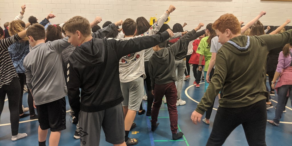 Robbie Nicholson and Jennifer Geller, cast members of the Angelica tour of Broadway's “Hamilton” visited Rodney Thompson Middle School to teach a dance class and host a Q&amp;A session. Rodney Thompson, H.H. Poole, Dixon-Smith, and Stafford Middle School students also attended.