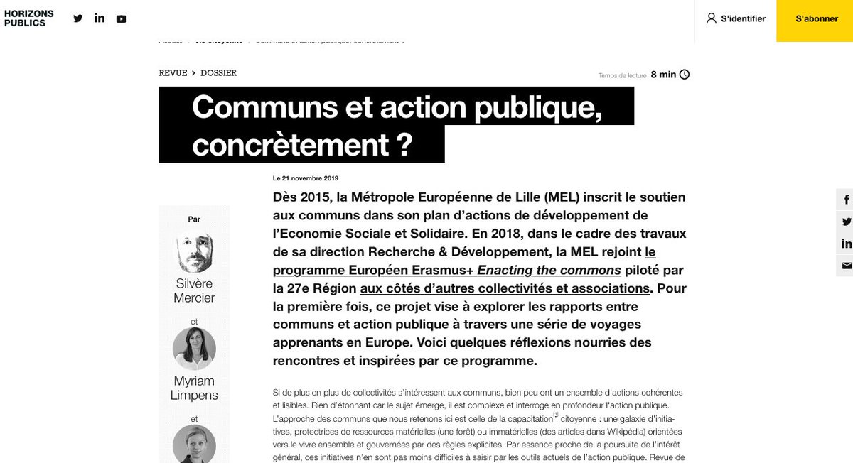 AssoANIS's tweet photo. #ROUMICS : Communs et action publique, concrètement ? Dès 2015, la @MEL_Lille inscrit le soutien aux communs dans son plan d’actions de développement de l’ESS.
Article dispo en ligne sur @HorizonsPublics par @Silvae et @LimpensMyriam
=> https://t.co/CuRnzpGIVg https://t.co/he4HTNtTzf