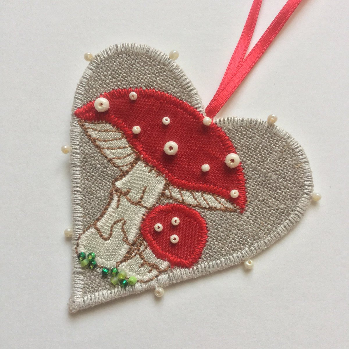 Excited to share the latest addition to my #etsy shop: Toadstool Tree heart decoration, in pure linen and silk. etsy.me/34Yr3lz