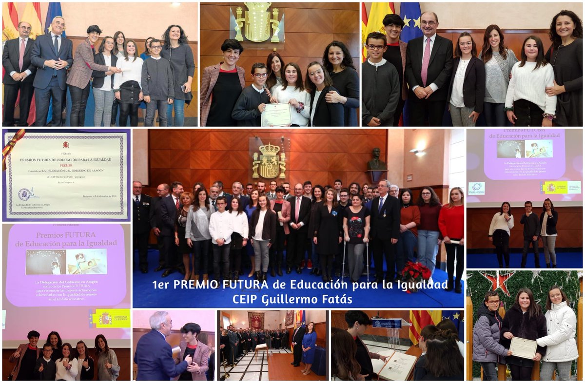 El CEIP Guillermo Fatás-Patrocinio Ojuel <a href="/CeipFatas/">CEIP Guillermo Fatás</a>  recoge el 1er Premio FUTURA #PremiosFutura de Educación para la Igualdad. Felices por el reconocimiento. Seguiremos trabajando con responsabilidad y compromiso hacia un verdadero Cambio de Mirada. <a href="/DelGobEnAragon/">Delegación del Gobierno en Aragón</a> #Igualdad