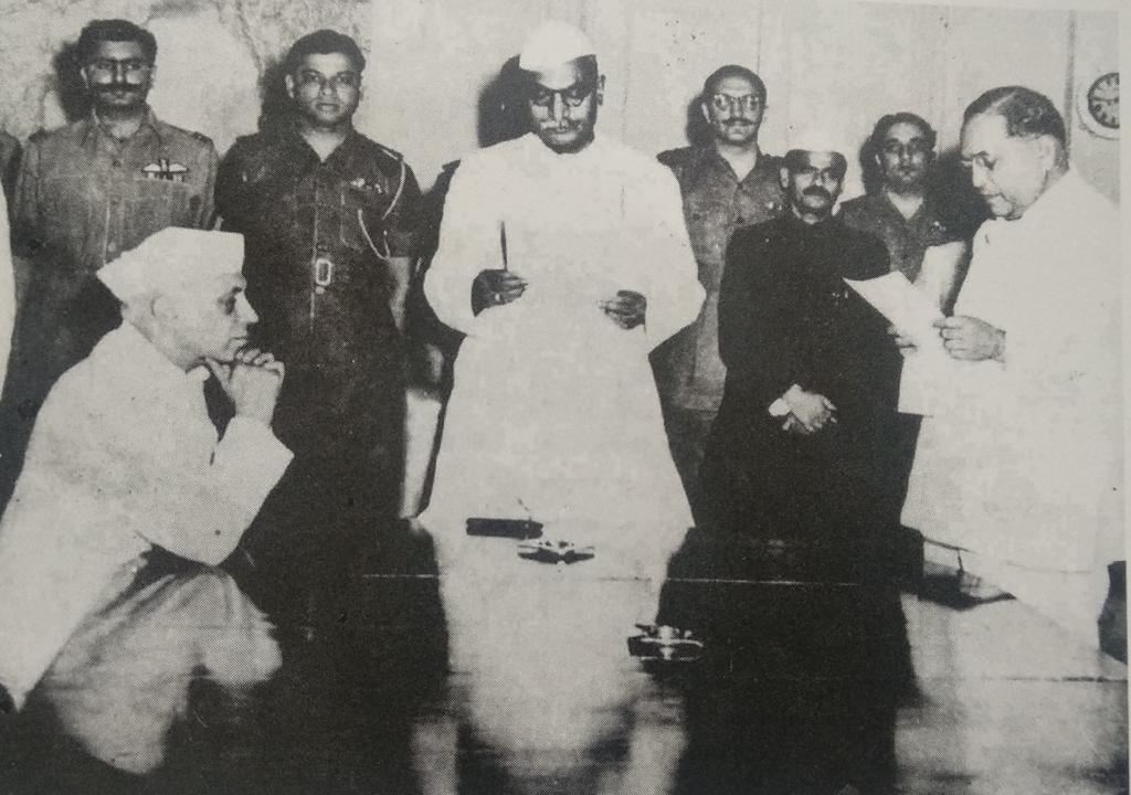 Oath taking ceremoniesPic1: Babasaheb taking oath as Labour MinisterPic2: Babasaheb taking oath as law Minister in first cabinet of Independent India