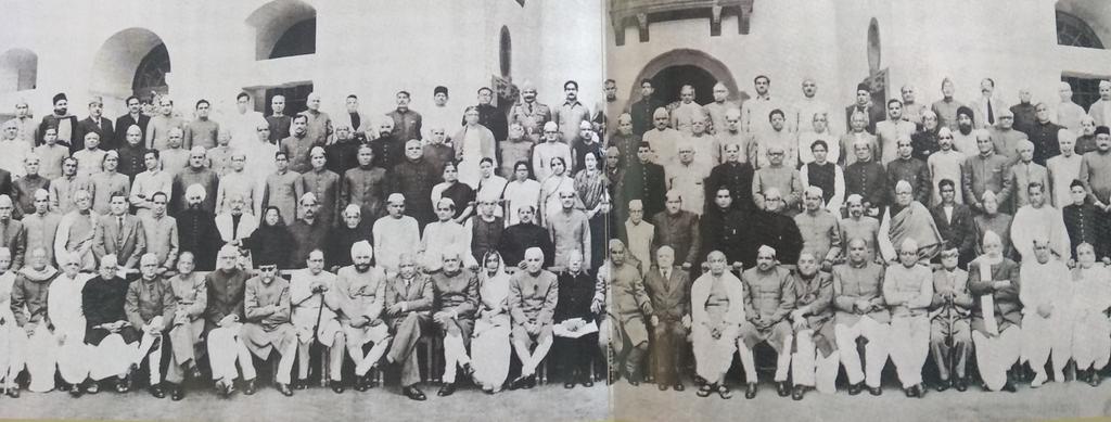 Pic1: Members of constituent assembly of IndiaPic2: Members of drafting committee along with committee head Dr BR AmbedkarPic3: Dr BR Ambedkar greeting Dr Rajendra Prasad after presenting the Draft constitutionPic4: 1st Cabinet of Independent India