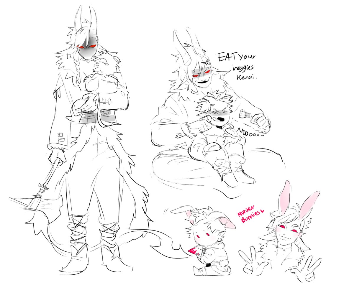 I dont think I ever posted Lapin's backstory npcs
since im not in that game anymore here's some juicy bits, esp bout his parents (this is from like a year ago)

I'll post more backstory doodles soon 