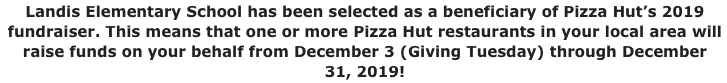 LandisBuzz's tweet photo. Great news! Landis has been chosen as a beneficiary of @pizzahut's #TheLiteracyProject partnered with @FirstBook to provide books to Title I schools. Visit Pizza Hut in China Grove during DECEMBER and help support our school! #literacy #RSSreads #RSSInformation PLEASE SHARE! https://t.co/89p3I9nDRk
