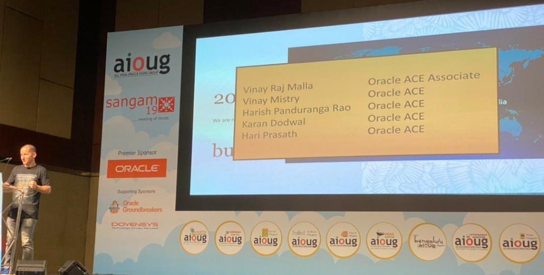 geeksinsights's tweet image. Congratulations to all the new aces. India ace community is growing. Keep going
@vinayrajj @vinaymistry @dodwaldbv @oracledbwr @pharish87 @oracleace
@AIOUG #sangam19 @