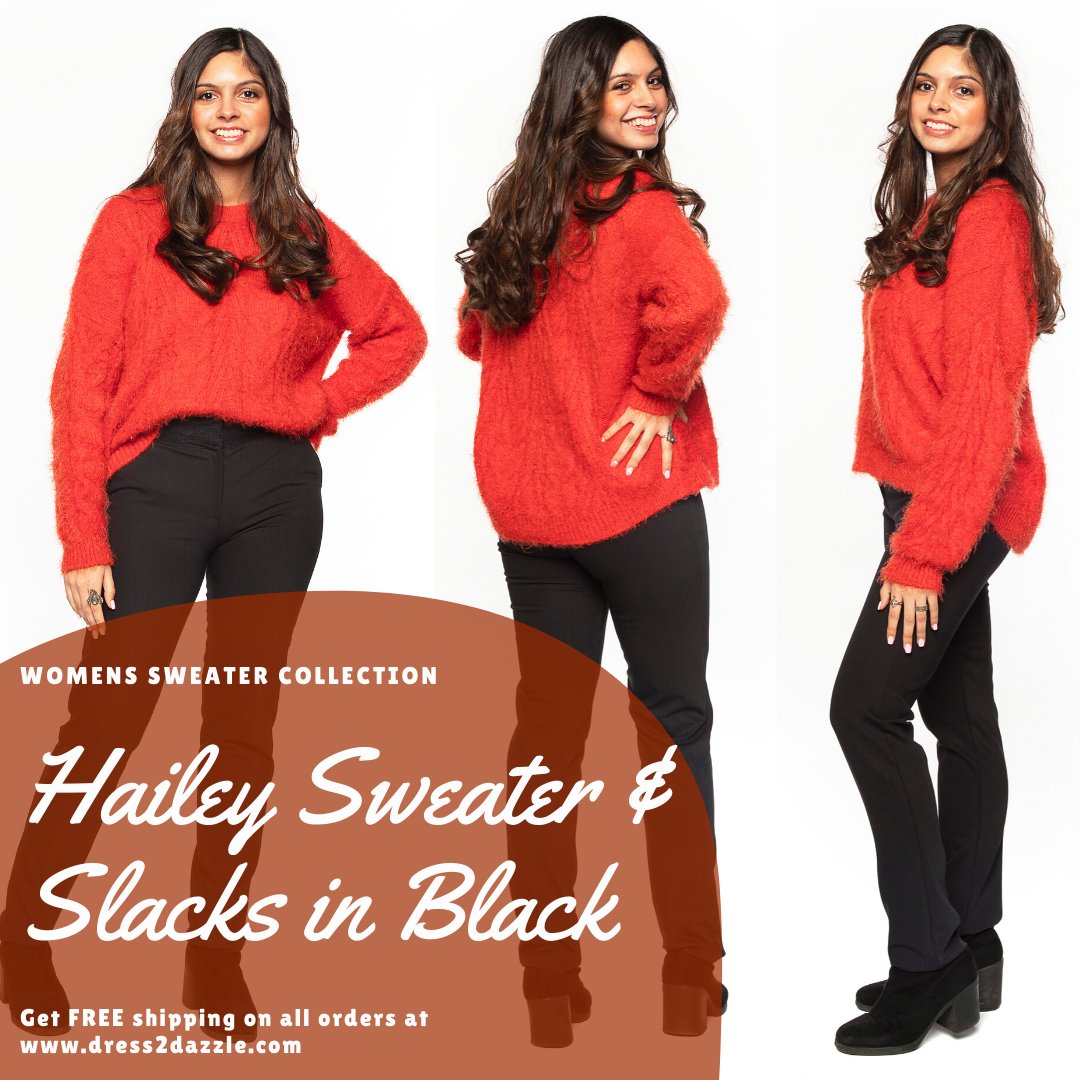 DazzleDress2's tweet photo. Our Hailey sweater is incredibly soft &amp; goes with everything. Our slacks come in Navy or Black. These pants are sure to flatter your hips in its wrinkle-free material. Hailey $40 Slacks $40 https://t.co/th2wmcogcc @maxgoldbergphoto @vaina.thomas  @maquillajebynoor #chicagocold https://t.co/zrGA32rNb7