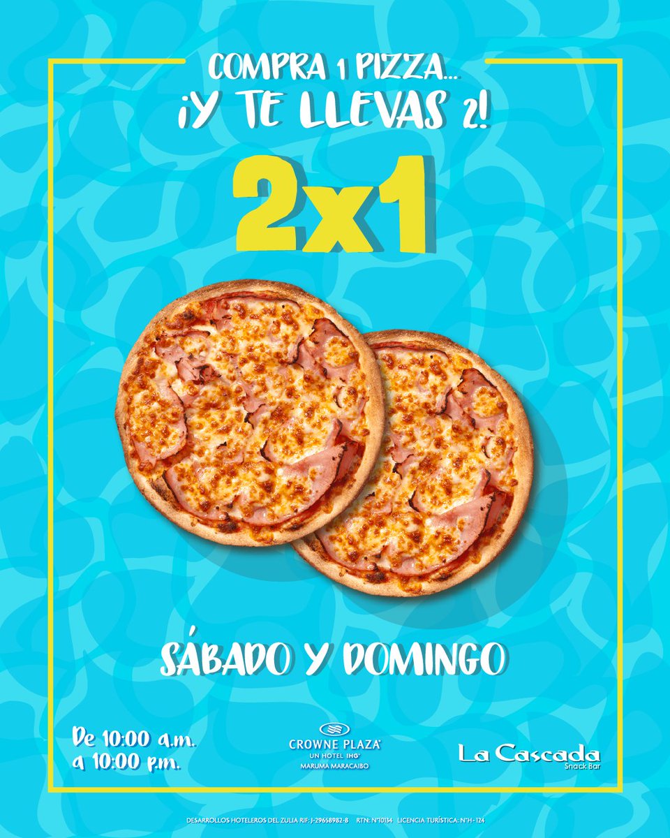MarumaHotel's tweet photo. ¡Recién salidas del horno! Paga una pizza y te comes dos 😍🍕
Todos los SÁBADOS y DOMINGOS en La Cascada 💦 comparte pizzas a la orilla de la piscina ¿Nos acompañas? 🙋
.
#CrownePlazaMaruma #PromosMcbo #Hoteles #Venezuela #Maracaibo https://t.co/NtvwCHBZEK