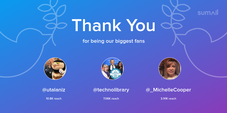 EdneyLib's tweet photo. Our biggest fans this week: utalaniz, technolibrary, _MichelleCooper. Thank you! via https://t.co/Itik8oaMP1 https://t.co/HDBDiZfWCc