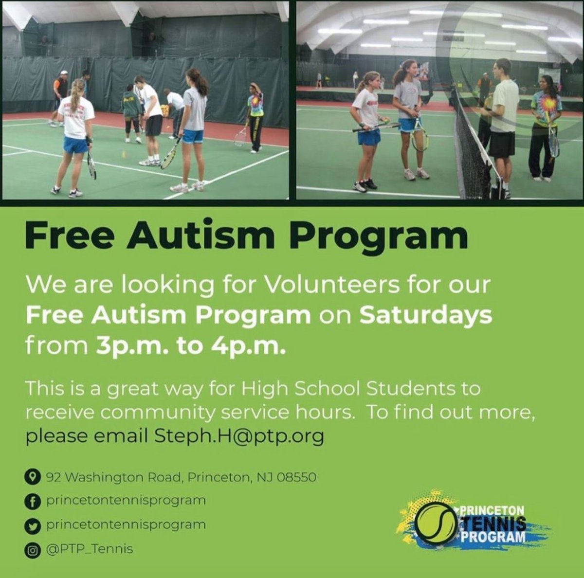 PTP_Tennis's tweet image. PTP is looking for Volunteers for our FREE Autism Program on Saturday’s. It is a great way for High School students to receive community service hours. For more information please email Stephanie Howard at steph.h@ptp.org. #freeautismprogram #volunteers #communityservice