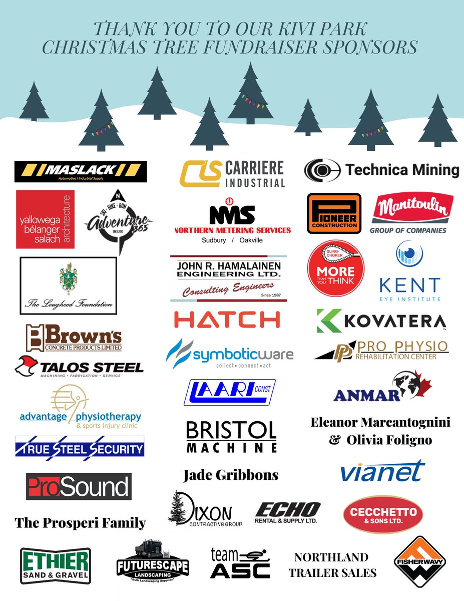 KiviPark's tweet photo. WOW! We have some incredible sponsors for this year's Christmas Tree Lighting Fundraiser! Thank you so much Greater Sudbury! We can't wait to spread some holiday cheer with you tomorrow! https://t.co/GmFDTYxgmM