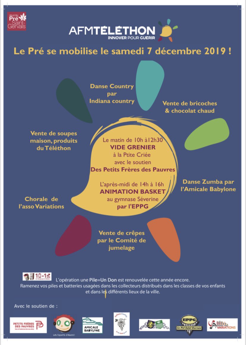 Copainsdabord93's tweet photo. Un we comme on les ❤️Sam rdv pr le #Téléthon2019 avec des actions menées par les bénévoles gervaisiens 🍰🤸🏼‍♂️🎸💃🏽 et Dim rdv au marché de Noël🤶🏼. Clin d’œil à nos partenaires @Cafe366 et @juliette_nicot qui exposeront leurs savoir-faire👩🏼‍🎨☕️👀
Belle fin de semaine @VilleduPre ✨ https://t.co/820yMd1KEq