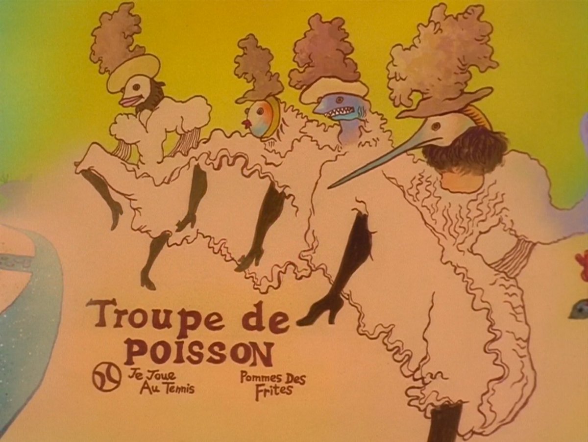 BrandFictive's tweet photo. Troupe de Poisson lithographic poster
Dancers: Je Joue, Au Tennis, Pommes Des, &amp; Frites

SpongeBob SquarePants: Squidward the Unfriendly Ghost (1999) https://t.co/pU0EVRxAws