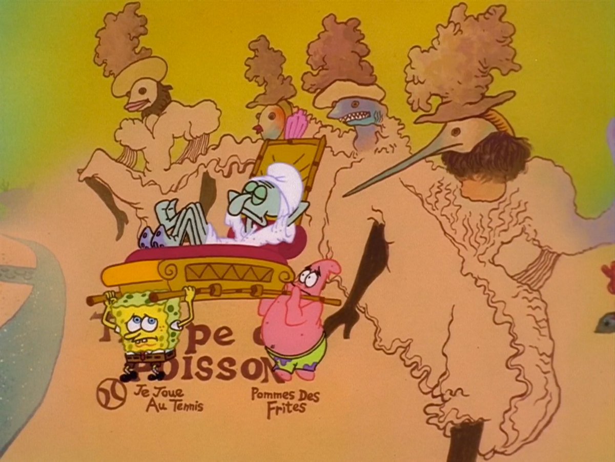 BrandFictive's tweet photo. Troupe de Poisson lithographic poster
Dancers: Je Joue, Au Tennis, Pommes Des, &amp; Frites

SpongeBob SquarePants: Squidward the Unfriendly Ghost (1999) https://t.co/pU0EVRxAws