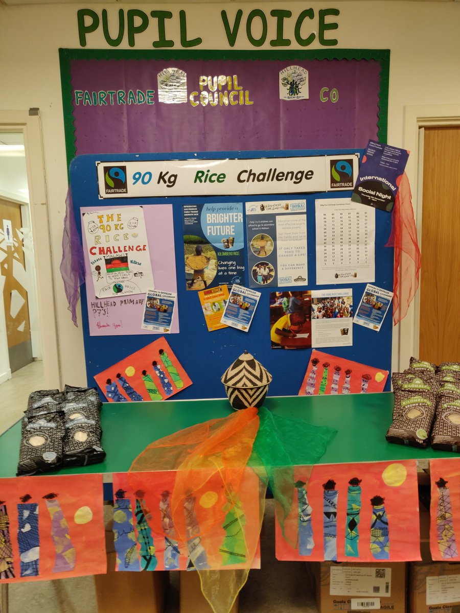 P7s set up their @JTS_FairTrade rice stall last night to take part in the #90kgricechallenge. We are delighted to report that we sold all 90 bags of rice and have therefore assisted in sending a child in Malawi to Secondary School for a year! Thank you and we'll done.