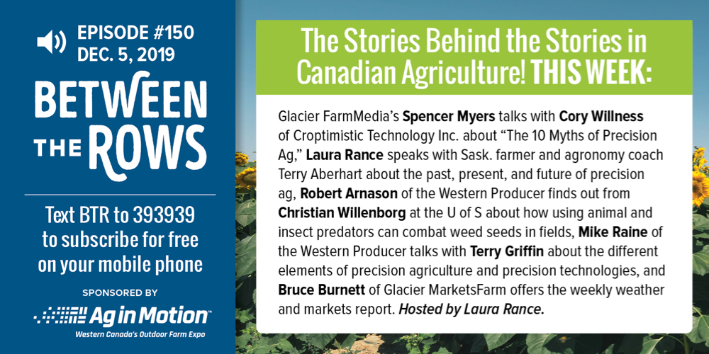 GFMpodcasts's tweet photo. [NEW PODCAST] On ‘Between the Rows’ this week: Myth-busting precision ag, farming less to make more, habitats for predators, profiting with precision ag, and our weekly look at commodity markets. Download for FREE on Google Play at: https://t.co/tL1gUwz0b1 #cdnag https://t.co/dYHoF9iudl