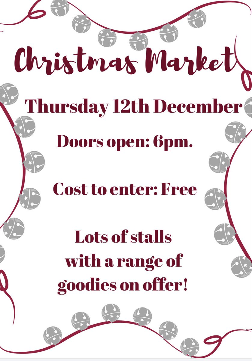 🎄 GHS Christmas Market 🎄 Please come along to our Christmas market on Thursday the 12th of December, there will be lots of stalls with a range of goodies on offer!