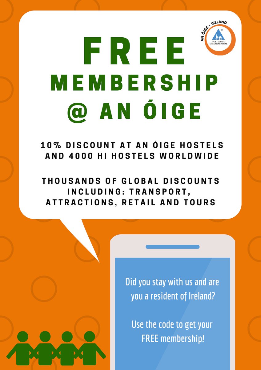 HiIreland's tweet photo. #MembershipMonday Did you know that if you stay at an An Óige hostel and have an address in the Republic of #Ireland 🇮🇪 then you are entitled to a #FREE #MEMBERSHIP.

Just ask our hostel staff for the code during your stay.

@Errigal_Hostel @KillarneyIntHos @KnockreeYH https://t.co/IsablhiQRR