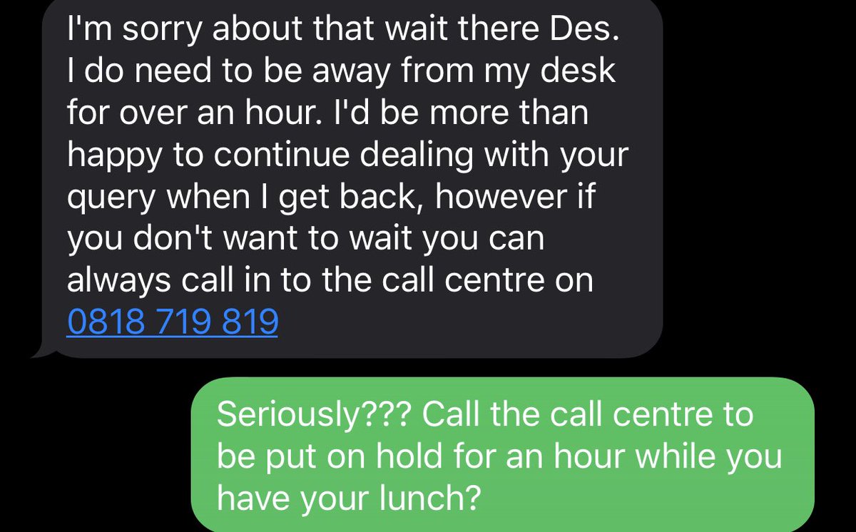 deasun24's tweet photo. @actualveractual @SkyHelpIreland @VirginMediaIE Check this one out Verso...this is after me complaining about being on hold for 75 minutes...mid way through communication she heads out to lunch for an hour 😂🤣😂☺️😂 https://t.co/E6X1hTBFfK