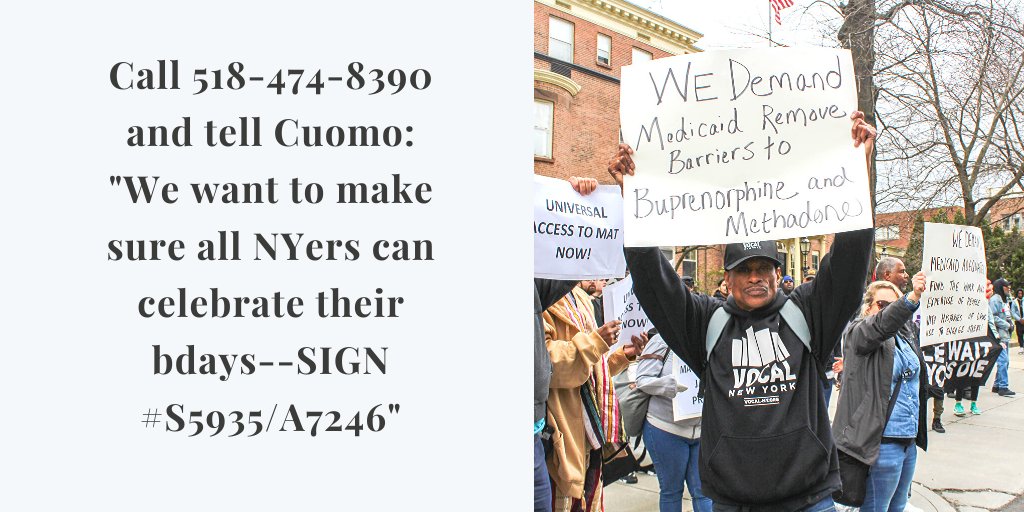 Today is <a href="/NYGovCuomo/">Archive: Governor Andrew Cuomo</a>'s bday. 

It's be 5 months since the bipartisan, lifesaving bill to remove barriers medication-assisted treatment to low-income NYers passed &amp; he still hasn't signed it. We have 3 wks left for him to sign this bill! CALL TODAY!

#EndOverdoseNY #NoPriorAuth