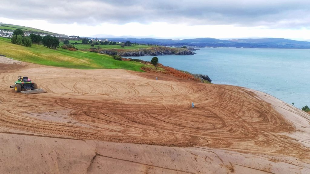 <a href="/Aleksandrs666/">Aleksandrs</a> making great progress on the 13th <a href="/WicklowGolfClub/">Wicklow Golf Club</a> new USGA Green and Bunker complete with <a href="/DuraBunker/">DuraBunker Ltd</a> edging and #SportBond base, stunning views from a class course #turfimprovements