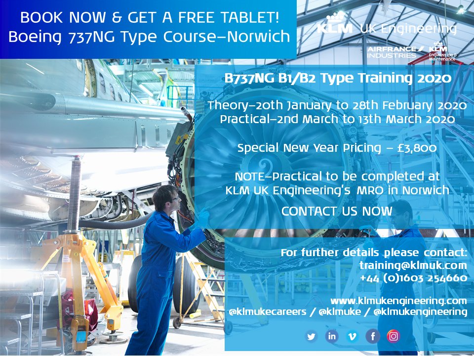 klmukeng's tweet photo. BOOK NOW &amp; GET A FREE TABLET #engineering #training #maintenance #typetraining #MRO #theory #practical #boeing #B737NG #engineers #airlines #contractors #aviation #aircraft #licensed #licensedengineers #mechanics #technicians @AFIKLMEM @CoursesAviation @Qualitair @jobsinaviation https://t.co/U7YGbehfkL
