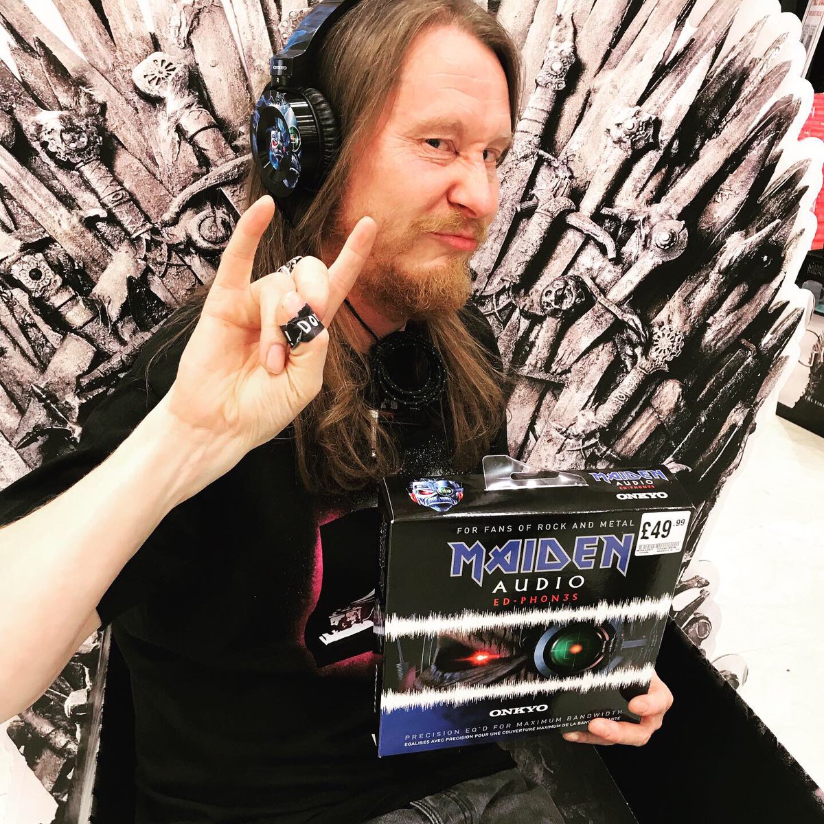 hmvBirmingham's tweet photo. Dave is having a very metal Christmas this year with these Iron Maiden headphones! Be a Trooper and grab yours at @hmvbirmingham today! 1/4” jack included 🎧 #ironmaiden #hmvtech https://t.co/y01wwjTiLN