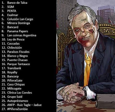 1 toma: 5 años cárcel
Encapuchados: 5 años cárcel
Cortar tránsito: 5 años d cárcel
Barricada: 5 años d cárcel 
 
SAQUEO, BOLETAS FALSAS, EVASIÓN, CORRUPCIÓN DE POLÍTICOS Y GRUPOS ECONÓMICOS
Irrisoria multa, condonación, clases de ética y a seguir robando
#LaMarchaMasGrandeDeTodas