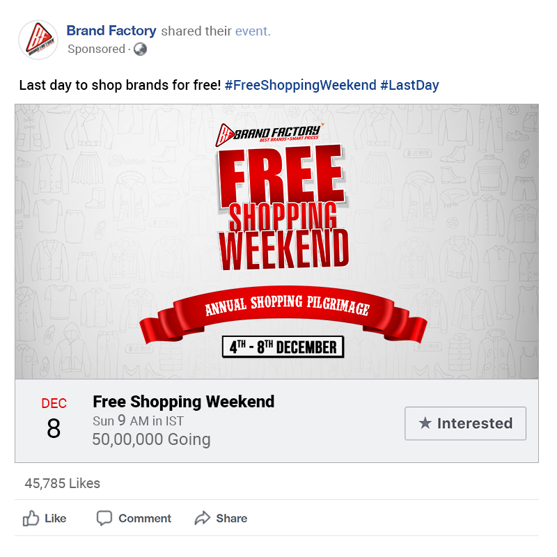 BrandFactoryIND's tweet photo. How can one miss out on this? #FreeShoppingWeekend #LastDay
Book your pass before they run out: https://t.co/RrMXdrLSUu https://t.co/0bz5kAdxMo