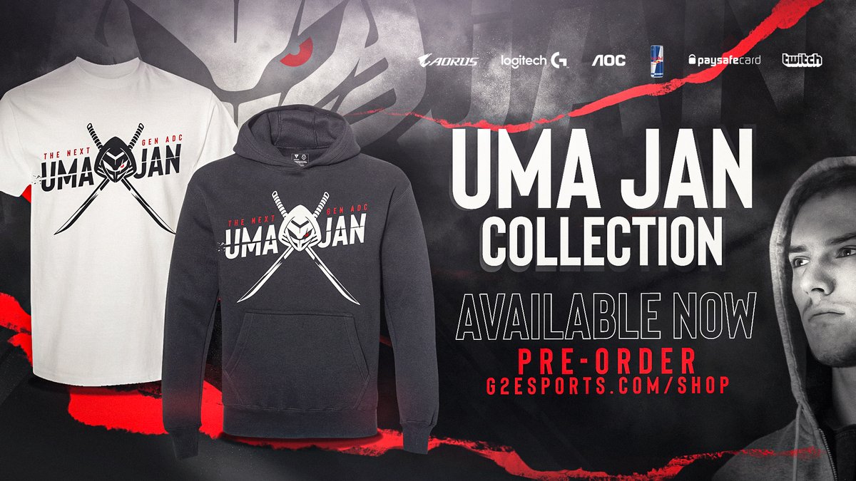 G2esports's tweet photo. Dress like a next level generation ADC.
Celebrate the 6th day of #G2Joy with the new Uma Jan collection!
π PRE-ORDER NOW: https://t.co/Kz8mqyWv9R https://t.co/cw0o6gtJpR