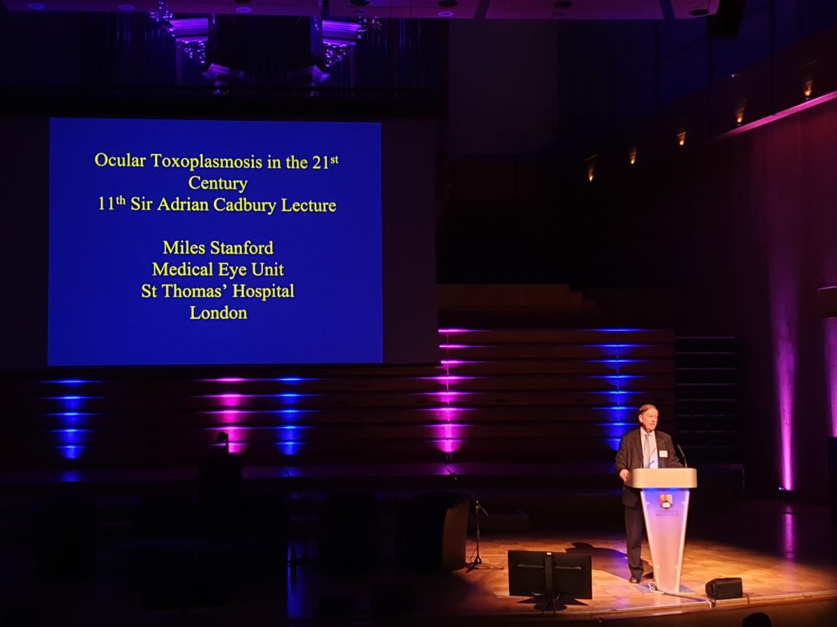 EyeNewsMag's tweet photo. 11th Sir Adrian Cadbury Lecture delivered by Miles Stanford. Ocular toxoplasmosis in the 21st century. One cat releases 100 million oocytes after 1 toxoplasmosis infection! #MurrayFestschrift #roperhall @EyeNewsMag @AlumniBmeh @RCOphth https://t.co/tj7PGE2Bjb