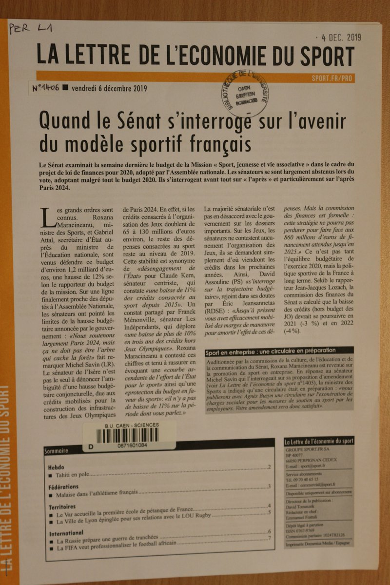 BibSTAPS's tweet photo. Quand le Sénat s'interroge sur l'avenir du modèle sportif français. A lire dans la Lettre de l'économie du sport. https://t.co/PDi38cxzYI