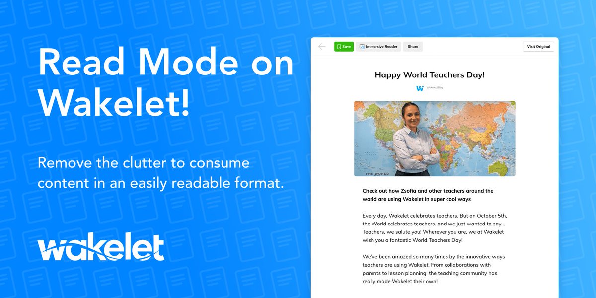 🌊 Have you tried Read Mode on Wakelet? 🌊

Now your students can read entire articles without having to leave Wakelet! 
Fully compatible with Immersive Reader - you can share accessible, secure content with your class 💙

Give it a go here 👉 wakelet.com