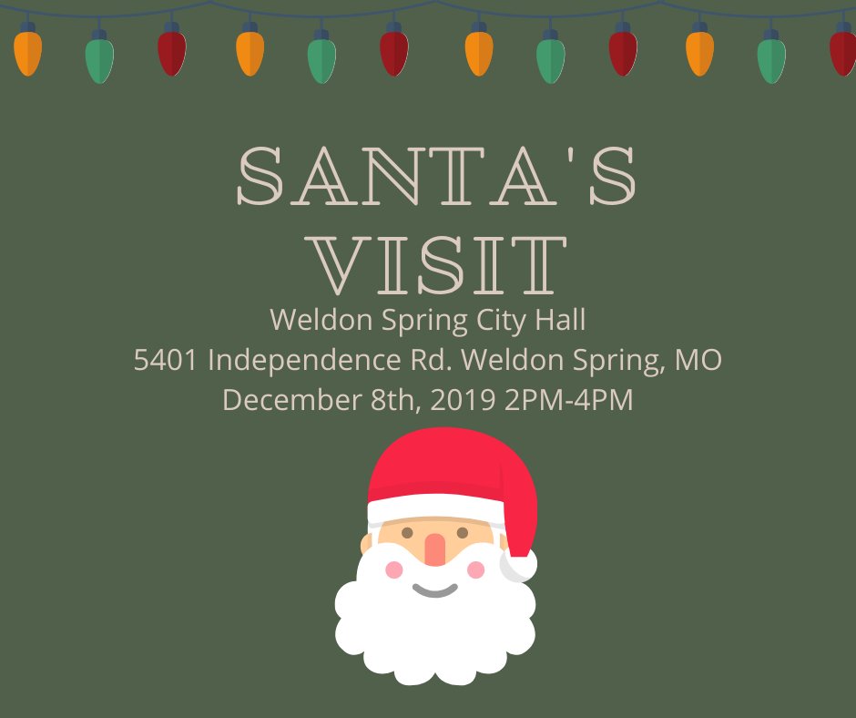 WeldonSpring's tweet image. Santa Claus is coming to town! Sunday from 2PM-4PM join us at City Hall for a picture with Santa. This event is free and open to the public, we hope to see you there!