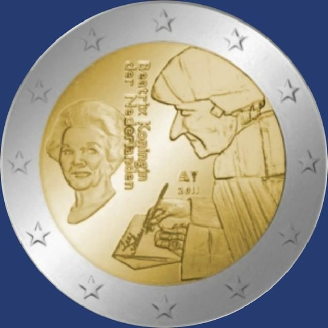 Numis_Hero's tweet image. 🇳🇱 #PaisosBaixos - 2011
·Cinquè centenari de la publicació de l'Elogi de la bogeria (Laus Stultitiae), cèlebre obra de el filòsof, humanista i teòleg holandès Erasme de Rotterdam
·
·A la part interior de la moneda es representa a Erasme escrivint el seu llibre, a la dreta, i…