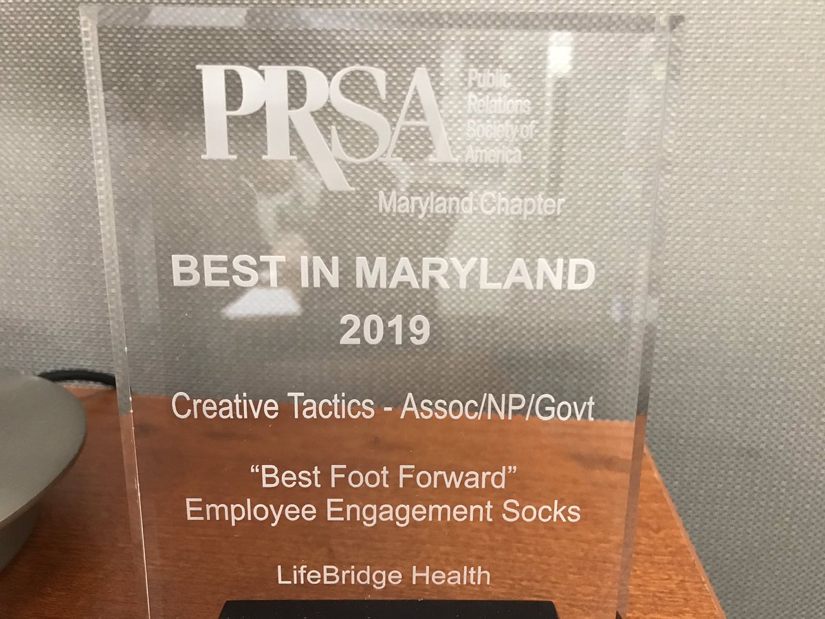 sboston_pr's tweet photo. So proud of our team who won “Best in Maryland” for our @LBHealth employee engagement socks - such a fun and creative campaign that knocked their socks off! #BIM19 #PRSA https://t.co/elEEMrYHdu