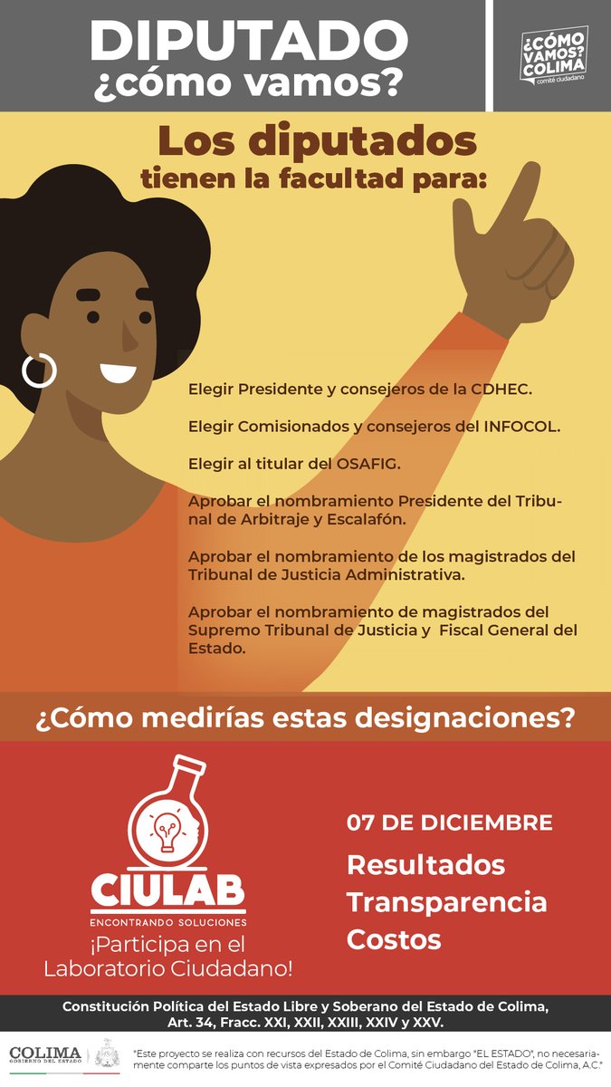 ComoVamosColima's tweet photo. 🤔 ¿Cómo se puede medir el proceso para designar a un servidor público? #DiputadoCómoVamos
#CiuLab Laboratorio Ciudadano, 7 de diciembre en la Sala de Convenciones del Complejo Administrativo del Estado.
Más información 👉 https://t.co/X7JwvKuSxi https://t.co/w9ZyO4rWpF