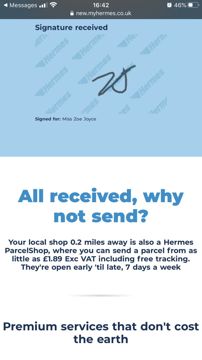 ZoeJoyce's tweet photo. @Hermesparcels Would you mind explaining to me why your delivery drivers attempt to fraudulently forge a customer’s signature? I didn’t even sign for this parcel yet they have attempted to make out that I was the one who signed for it!!!! #shitservice #hermes https://t.co/ZnOjNvf18H